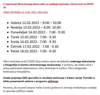 Testiranje in cepljenje v ZD Laško